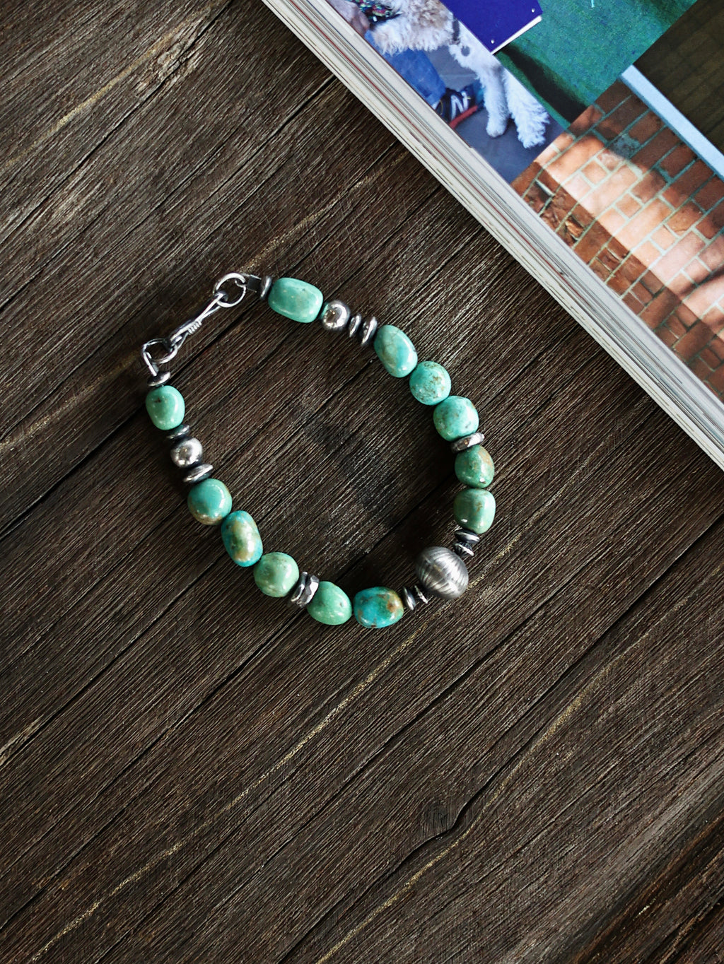 Natural Turquoise Bracelet 7-8mm 925 Silver - Vinson made