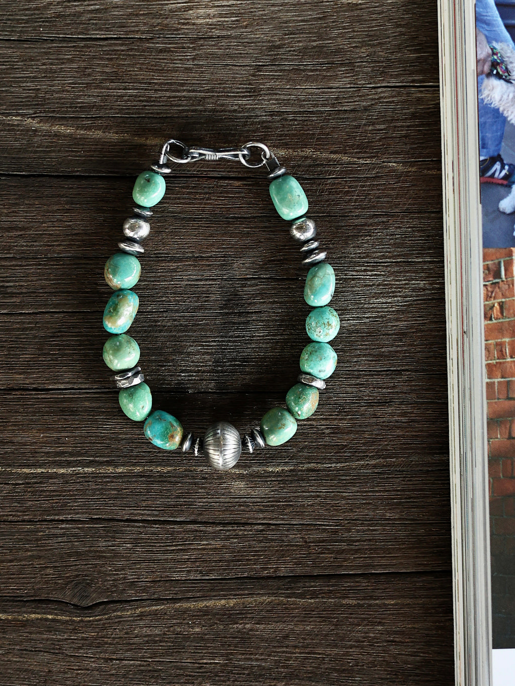 Natural Turquoise Bracelet 7-8mm 925 Silver - Vinson made